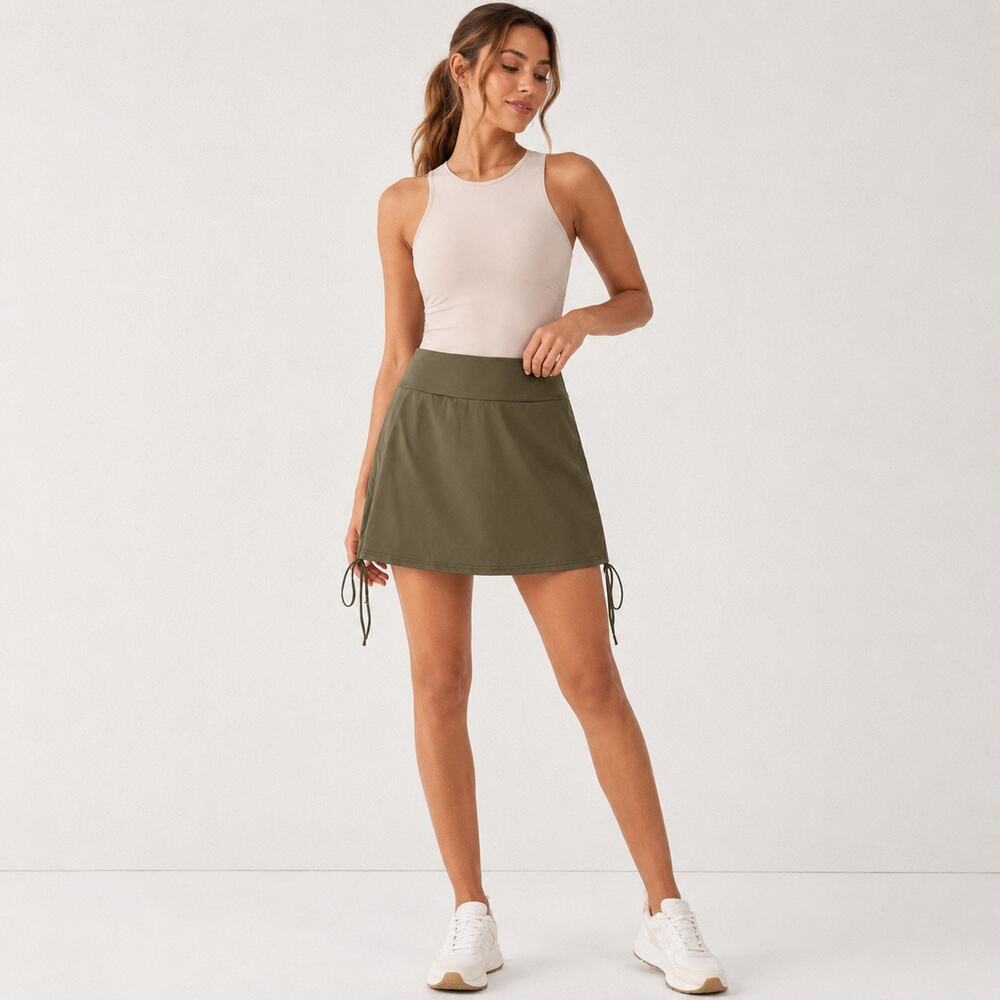 Halara Athleisure Skort Skirt Womens Medium Green Ruched Comfort Pockets